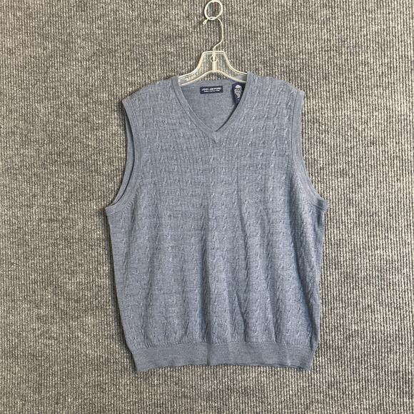 John Ashford Men Sweater Vest Size Large Blue Italian Merino Wool Classic Preppy - Picture 1 of 9